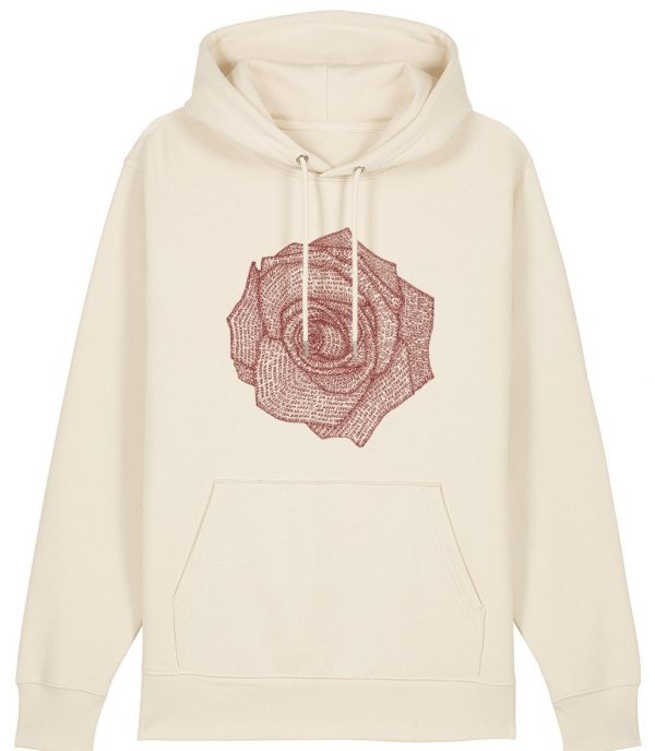 Hoodie - beige met rode roos opdruk